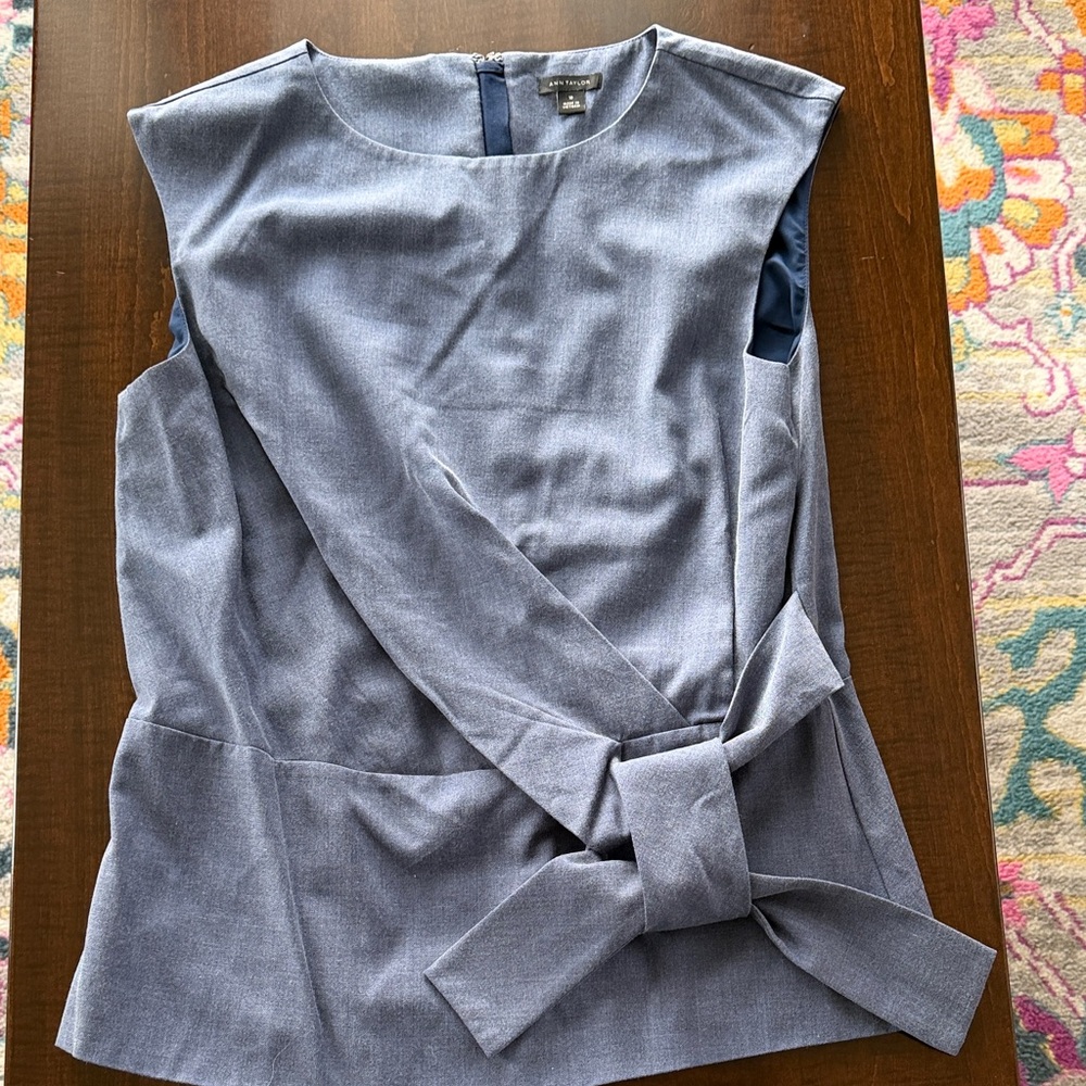 Ann Taylor Chambray Sleeveless Tie-Front Shell - Picture 3 of 4